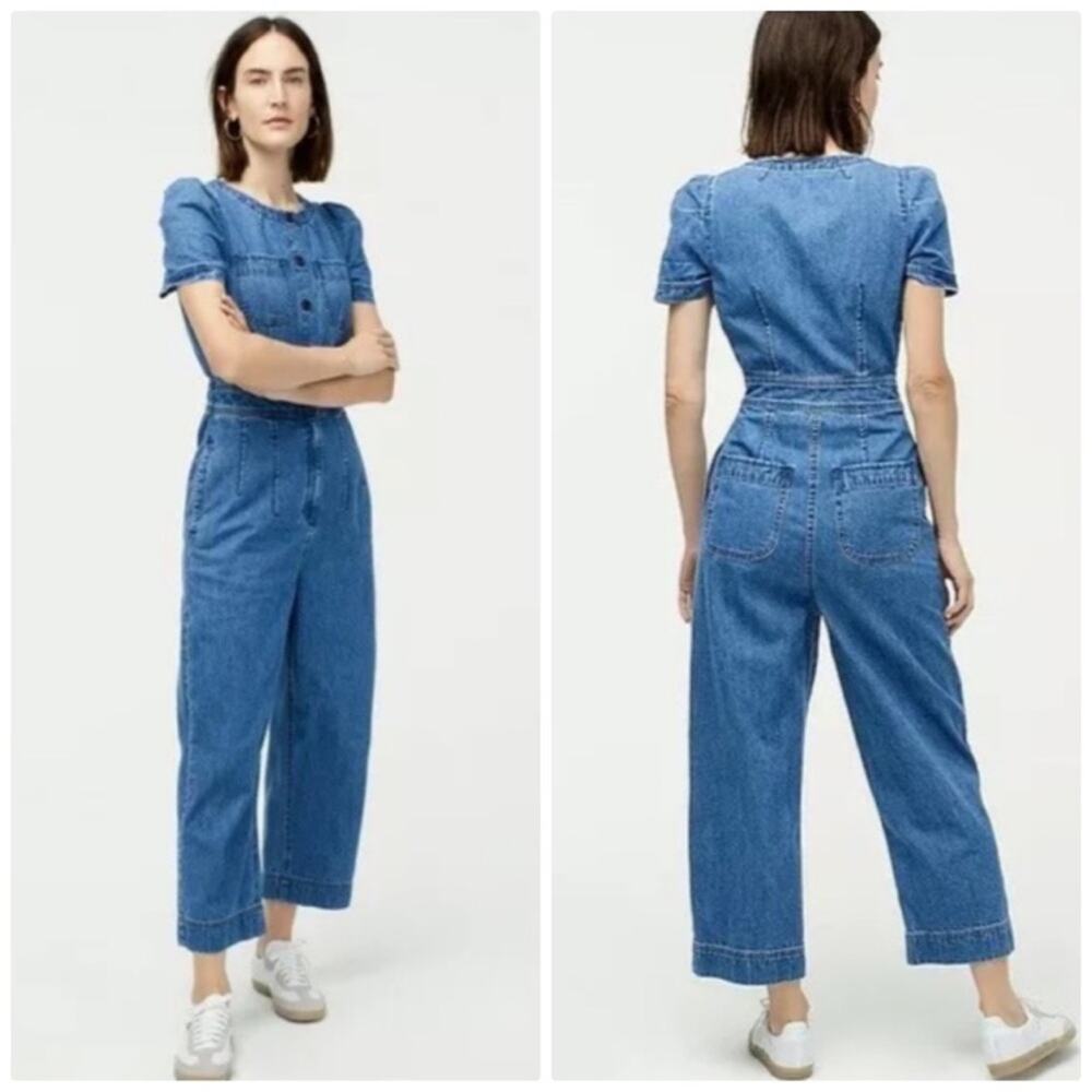 J. Crew Women's Patch-Pocket Utility Denim Blue Jumpsuit 100% Cotton Size 2